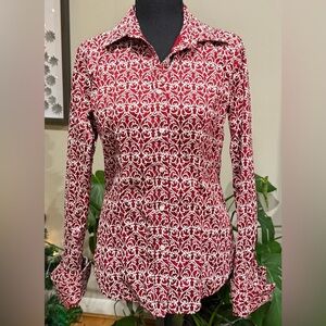 Talbots Red and White Button Down Shirt